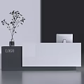 Modern White And Dark Reception Desk With LOGO Vase And Decorative Plant