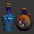 Medical Devices Transparent Colored Bottles With Blue Orange Hues Decorative Crown Star And Circular Lids