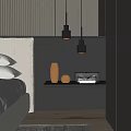 Modern Bedroom Interior With Two Pendant Lights And Decorative Items On Nightstand
