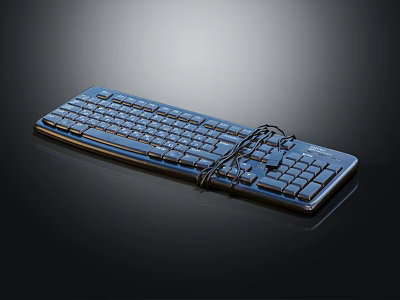 Modern Wired Blue Computer Keyboard With Sleek Design And Integrated Cable 3d model