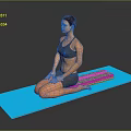 Woman Practicing Yoga On Blue Mat With Cross Legged Pose And Colorful Accessory