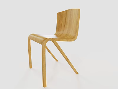 Modern Wooden Dining Chair With Curved Backrest And Sturdy Legs 3d model