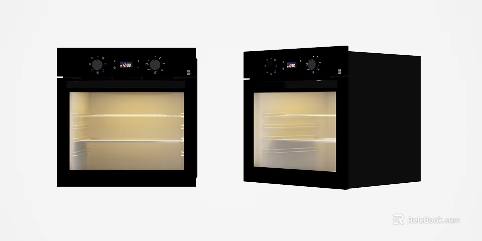Modern Black Kitchen Ovens With Glass Door Interior Lighting And Control Panel 3d model 