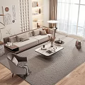 Sofa And Coffee Table Set Modern Living Room With Striped Rug Decorative Items And Sunlight