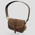 Brown Leather Crossbody Bag With Cloud Patterns And Small Orange Toy Charm 3d model
