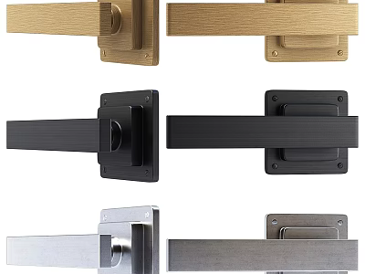 Contemporary Hinged Door Handles in Gold Black Silver Metal Finishes for Home 3d model