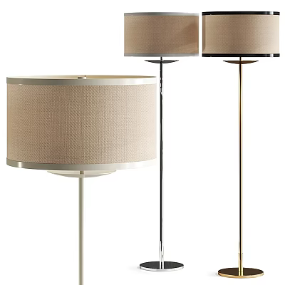 Three Stylish Modern Floor Lamps With Beige Fabric Shades And Metal Stands 3d model