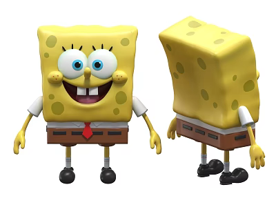 SpongeBob SquarePants Game Movie Character With Yellow Square Body Big Eyes Smile Front Back View 3d model
