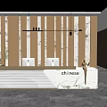 Modern Reception Desk Area With Marble Counter Vertical Panels Decorative Ceiling And Hanging Lights