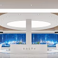 Modern Service Hall Interior With Consultation Counter And Tech Background 3d model