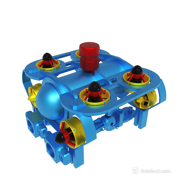 Detailed Blue Mechanical Structure With Red Components Yellow Elements And Parts 3d model