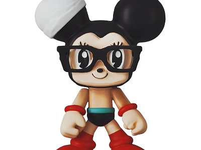Cartoon Doll With Big Black Ears White Headwear Black Glasses Blue Belt And Red Shoes 3d model