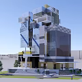 Modern Office Building Featuring Glass Facade Geometric Design And Landscaped Gardens