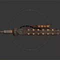 Steampunk Mechanical Gun With Cylindrical Chambers Wooden Grip And Metallic Structure