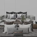 Modern Decorative Throw Pillows With Striped Geometric Patterns For Sofa In Gray White 3d model