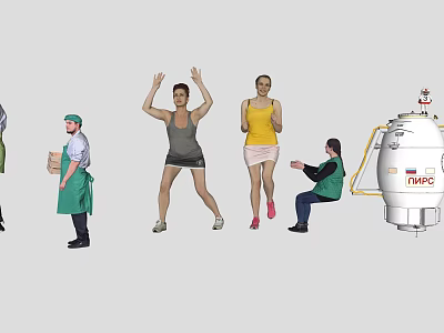 Group Of People Engaged In Various Activities Including Lifting And Exercising 3d model