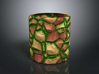 Cylindrical Decorative Item Featuring Colorful Stone Texture And Green Grass Details 3d model