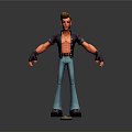 3D Male Character Model Wearing Black Jacket Open Shirt Blue Pants Black Gloves Standing on Skateboard
