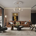 Warm Modern Living And Dining Room Interior With Comfortable Brown Sofa And Chic Home Decor