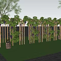 Wooden Pergola Covered With Vines And Grapes Near Trees Grass Easel And Basket