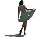Woman in Light Green Dress With Brown Belt And Black High Heels Posing