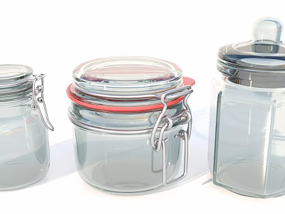 Transparent Glass Jars With Metal Clips And Colorful Seal Rings 3d model