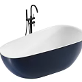Freestanding Bathtub with Navy Blue Exterior and White Interior and Modern Black Faucet Design