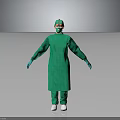 Individual in Full Green Protective Suit With Face Mask and Gloves Isolated on Dark Background 3d model