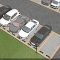 Organized Parking Lot With Neatly Arranged Cars Yellow Parking Lines And Green Grass Area