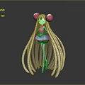 Game and Movie Character With Pink Large Eyes Long White Hair and Blue Dress