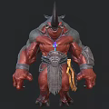 Fantasy Mythical Creature Design With Muscular Build Horned Head And Glowing Gem