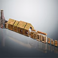 Miniature Wooden Building Model With Chimney Roof And Handcrafted Components