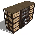 Wooden Wine Cabinet With Side Crates And Glass Shelves For Wine Storage