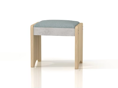 Modern Wooden Stool With Blue Padded Seat And Light Wood Legs 3d model