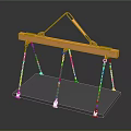 Yellow Industrial Lifting Beam With Hanging Chains And Black Platform 3d model