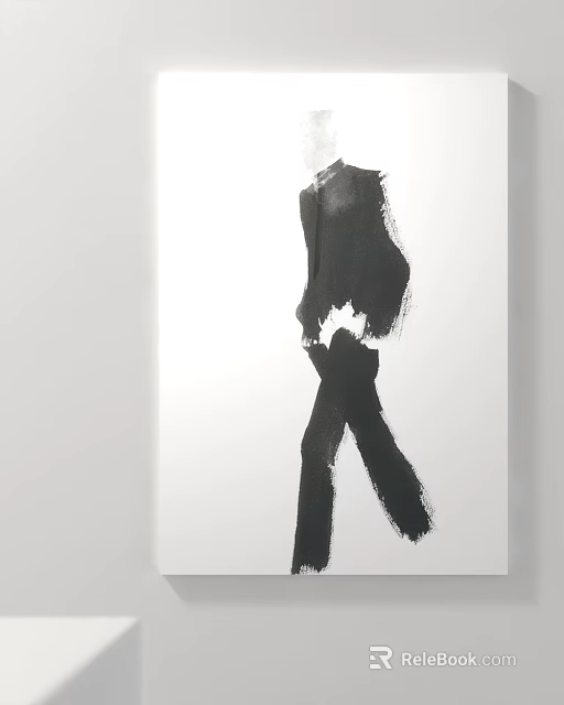 Minimalist Abstract Black Figure Silhouette Ink Painting Modern Artwork On White Background 3d model 