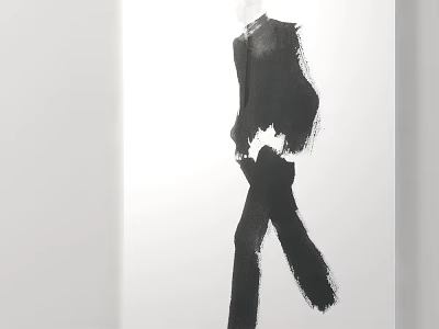 Minimalist Abstract Black Figure Silhouette Ink Painting Modern Artwork On White Background 3d model