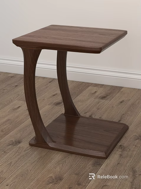 Wooden Side Table with Curved Legs and Square Base on Wooden Floor White Wall Background 3d model 