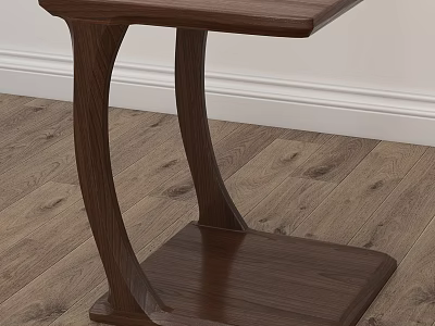 Wooden Side Table with Curved Legs and Square Base on Wooden Floor White Wall Background 3d model