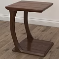 Wooden Side Table with Curved Legs and Square Base on Wooden Floor White Wall Background