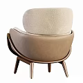 Elegant Beige Fabric Upholstered Single Sofa with Curved Wooden Frame and Modern Design