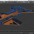 Orange And Black Cosmic Spaceship Design With Multiple Engines And Wing Structure