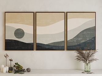 Nordic Landscape Painting Sun Moon Mountains Art Hanging Painting 3d model