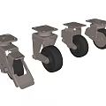 Heavy Duty Metal Caster Wheels With Black Rubber Tires And Locking Brakes