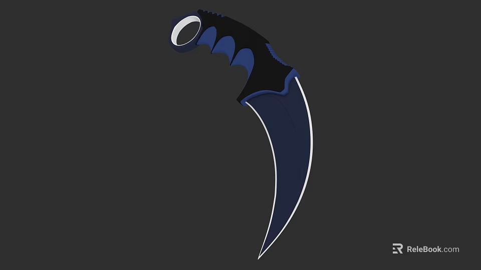 Tactical Karambit Weapon With Curved Blade And Black Blue Handle Design 3d model 