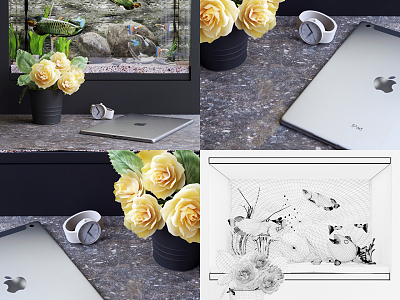 modern fish tank watch tablet floral 3d model