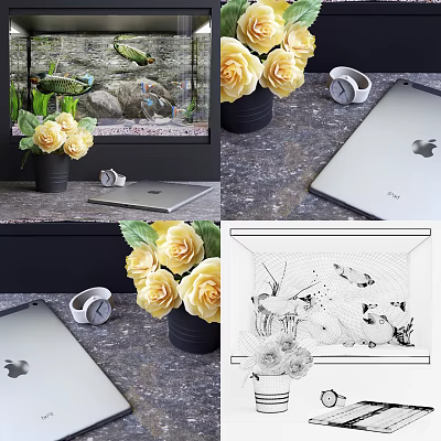 Elegant Glass Aquarium Tank Setup With Tropical Fish Aquatic Plants And Decor Stones 3d model