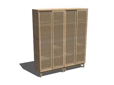 Wooden Wardrobe with Slatted Grille Doors Minimalist Style Natural Wood Tone and Leg Base Design 3d model