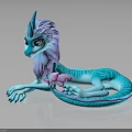 Vibrant Blue And Purple Mythical Creature With Horn Mane And Tail Sculpture