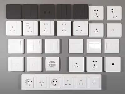 Assorted Black White Switch Panels with Single Multiple Socket Switch Combinations 3d model